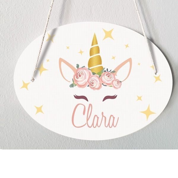 Plaque de porte chambre d'enfant personnalisable - modèle Clara - Licorne