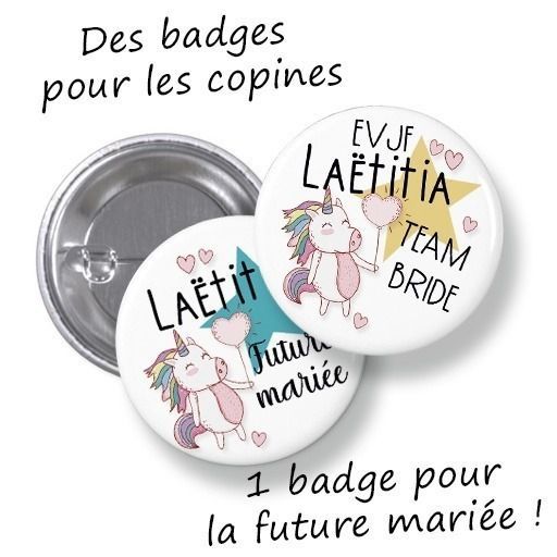 Badges EVJF rond grand format en métal - modèle Laëtitia| licorne