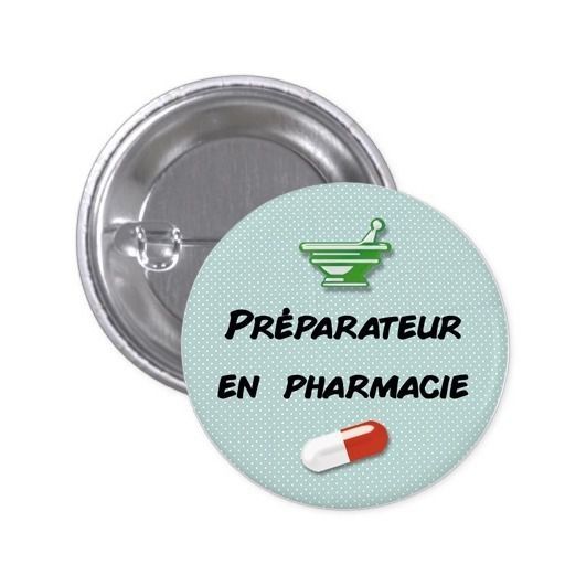 Badge Magnétique Préparateur En Pharmacie - Mortier Vert Sur Fond Blanc - Diamètre 3.8 Cm - Fixation Aimant Neodyme