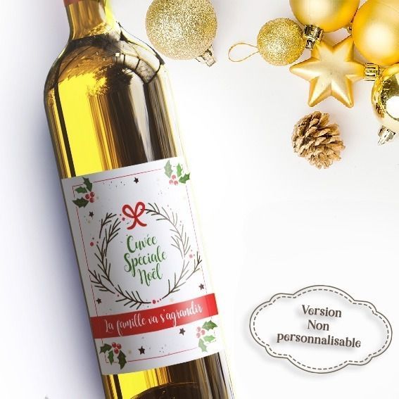 Etiquette bouteille vin "La famille va s'agrandir " Spécial Noël