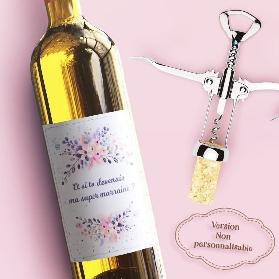 Etiquette bouteille vin ou champagne Demande à la marraine modèle Fleurs