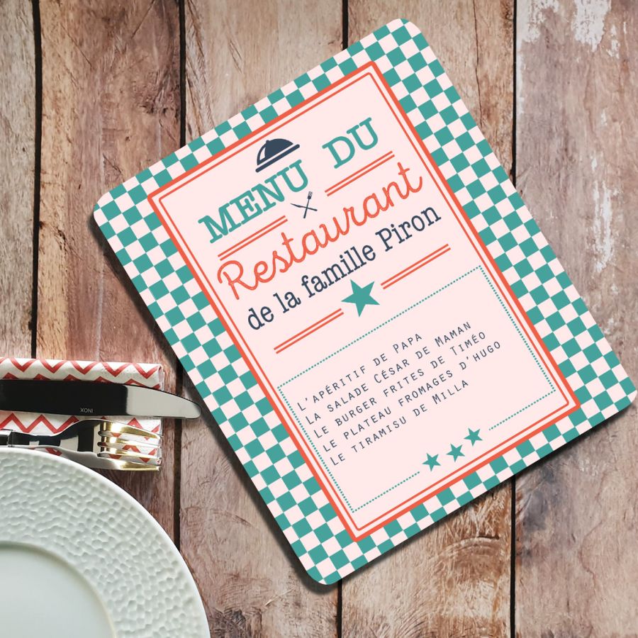 Dessous de plat personnalisé avec votre nom et votre menu style Dinner vintage