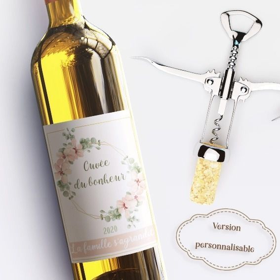 Etiquette bouteille de vin personnalisable fleurie pour annonce originale -  Lachouettemauve