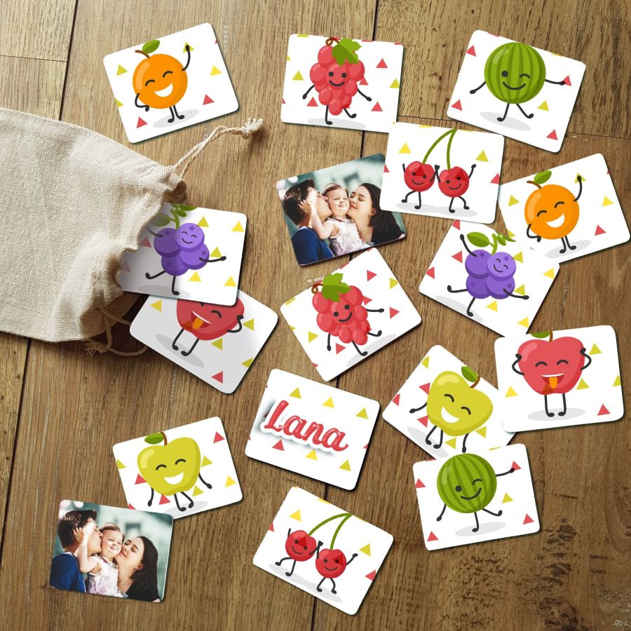Jeu de mémoire modèle Tutti Frutti personnalisé avec photo & prénom de l'enfant (30 pièces)