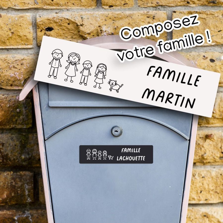 Plaque adhésive boîte aux lettres personnalisée avec famille