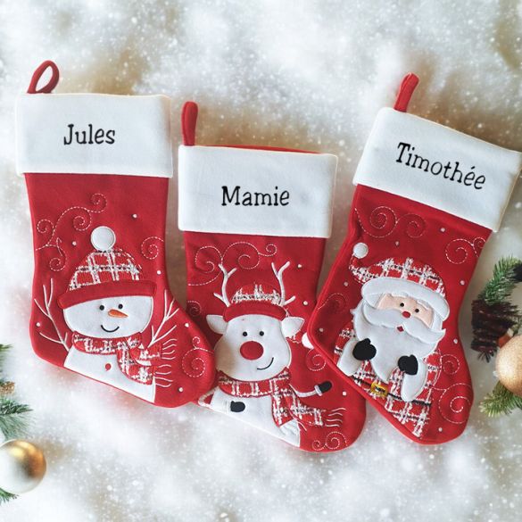 Chaussette de Noel personnalisee Grande botte de Noel brodee rouge et blanche Lachouettemauve