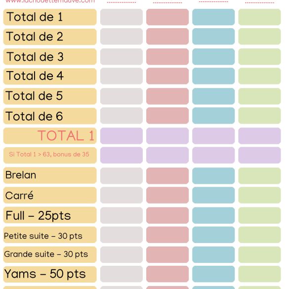 GRATUIT ***A IMPRIMER*** Jeu du Yams Lachouettemauve