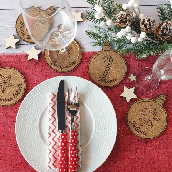 Dessous de verre / marque place personnalisé en liège pour table de Noël -  Lachouettemauve