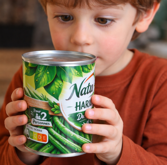 Boîte surprise de conserve de haricots verts avec chocolats de Pâques
