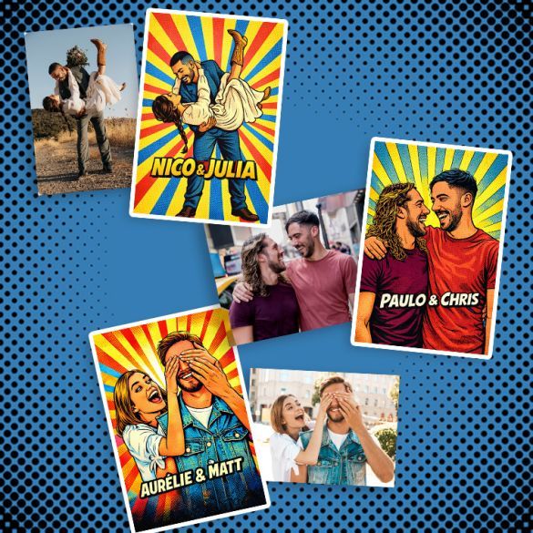 Cadre photo personnalisé en briques – Portrait pop art original