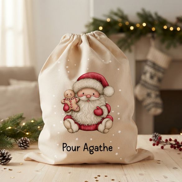 Grande hotte de Noël personnalisée avec prénom – Père Noël au choix