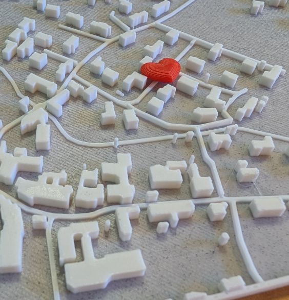 Cadre 3D personnalisé – Plan de votre ville avec cœur à votre adresse