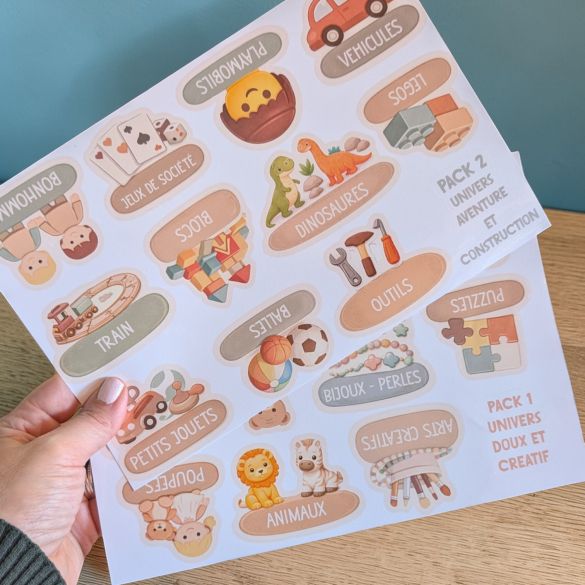 Stickers rangement jouets enfant | Étiquettes bacs illustrées | Organisation chambre | Style doux Montessori Trofast