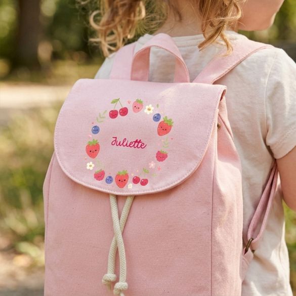 Sac à dos enfant personnalisé en coton bio modèle Fruit, idéal pour la crèche et la maternelle