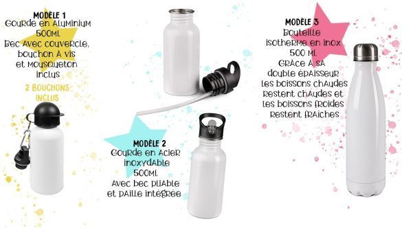 Gourde ou bouteille personnalisée modèle Siène mauve avec prénom