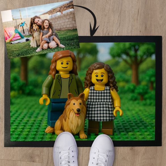 Tapis personnalisé style mini-figurines style LEGO– À partir de votre photo – Déco originale famille ou couple