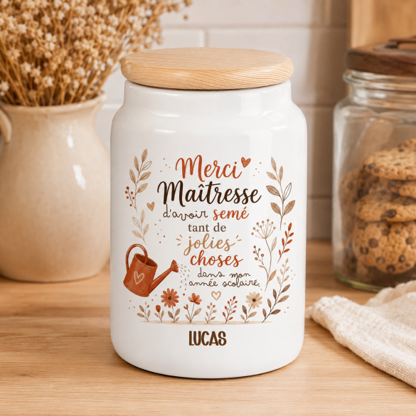 Pot à cookies personnalisé Merci Maîtresse – Cadeau fin d’année scolaire