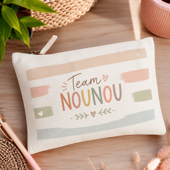 Pochette en coton zippée Team Nounou – Cadeau nounou original de fin d'année