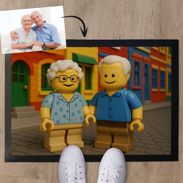 Tapis personnalisé style mini-figurines style LEGO– À partir de votre photo – Déco originale famille ou couple