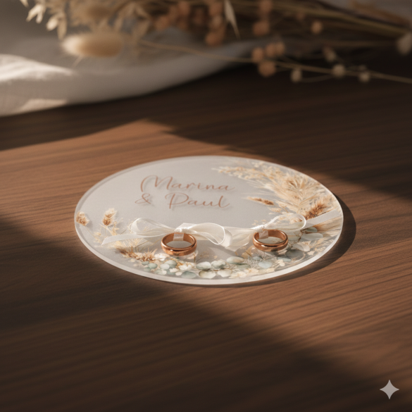 Plateau porte alliances mariage satiné imprimé | Modèle Boho chic