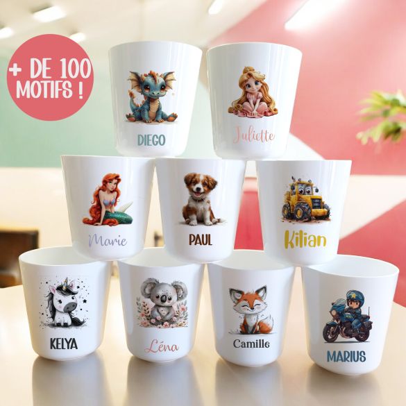 Gobelet enfant personnalisé en plastique | Verre pour enfant avec prénom