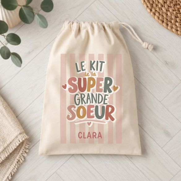 Pochon personnalisé « Kit du super futur grand frère / future grande sœur »