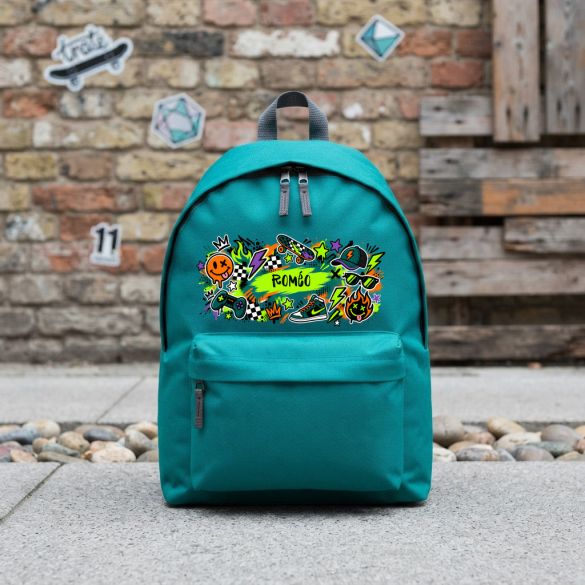 Sac à dos école enfant personnalisé avec prénom | Modèle Smileys - Couleur Emeraude Grand 18L
