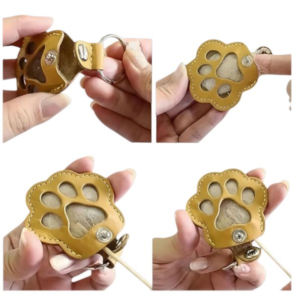 Porte-clés souvenir en forme de patte pour poils d'animaux – cuir personnalisé avec nom de l’animal