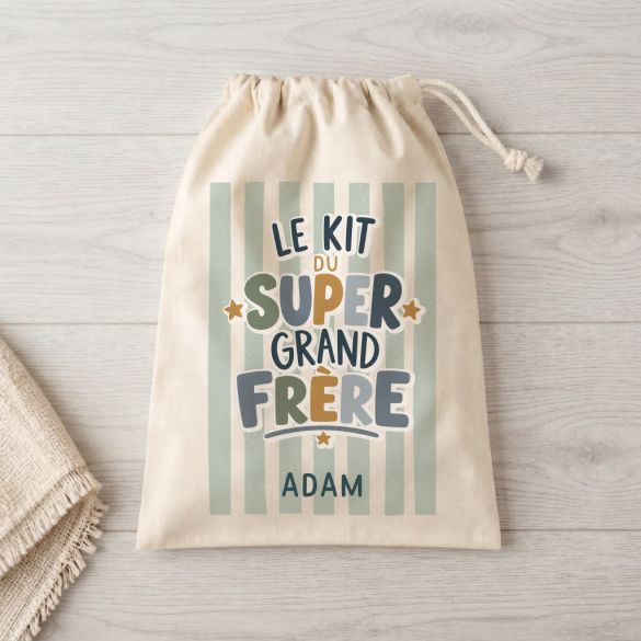 Pochon personnalisé « Kit du super futur grand frère / future grande sœur »