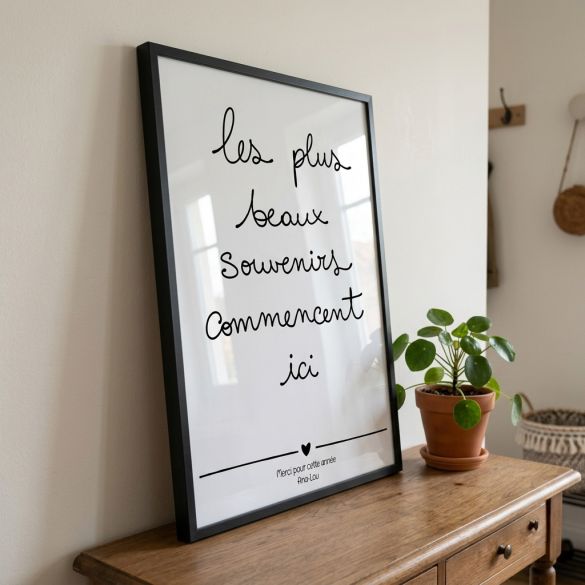 Affiche personnalisée « Les plus beaux souvenirs commencent ici » – Cadeau personnalisé pour nounou, maîtresse, ATSEM ou crèche