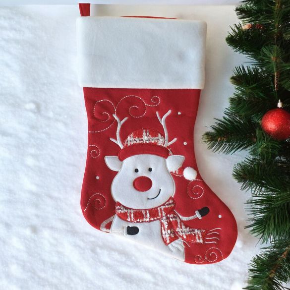 Destockage : Chaussette de Noël déjà brodée, modèle Rouge