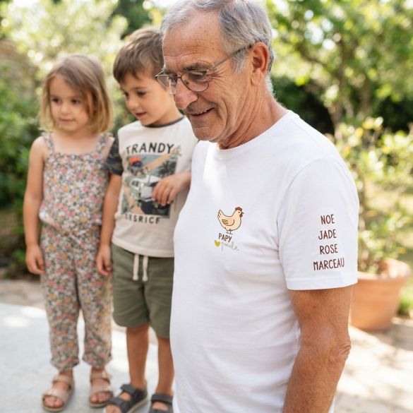 T-shirt Papy Poule personnalisé avec prénoms – Cadeau Grand-Père