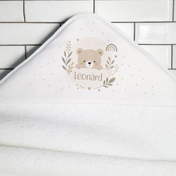 Cape de bain bébé personnalisée avec prénom – Modèle Ourson
