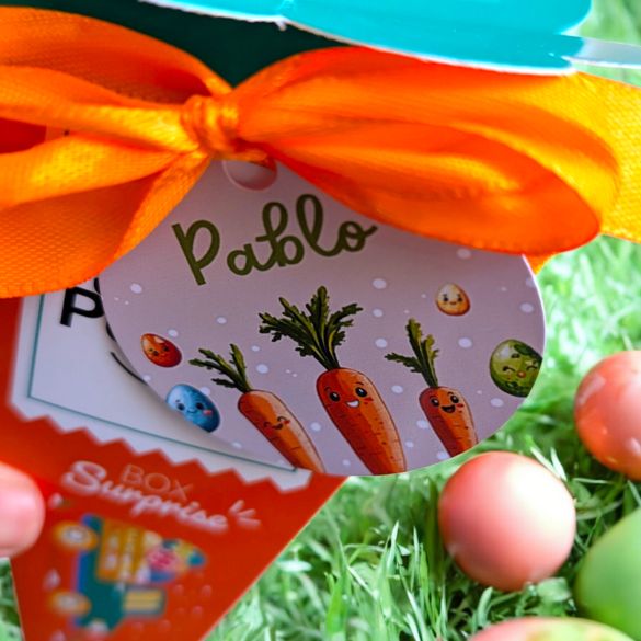 Box surprise Carotte enfant - chocolats de pâques, étiquette personnalisée