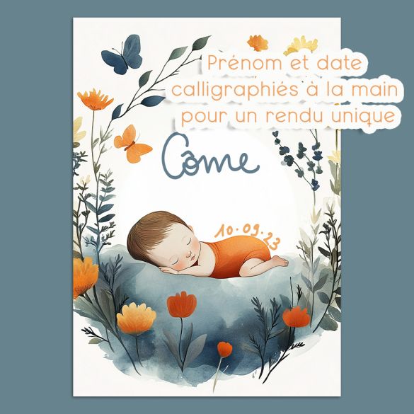 Affiche de Naissance Personnalisée - Calligraphie Artisanale à la Main