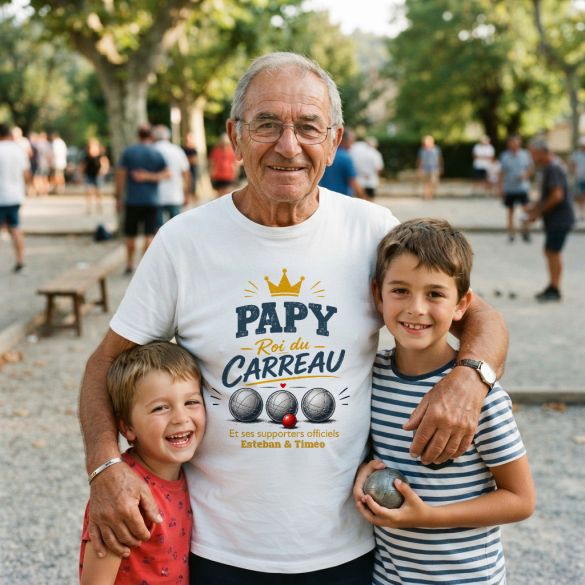 T-shirt Papy Roi du Carreau personnalisé – Cadeau pétanque pour Grand-Père