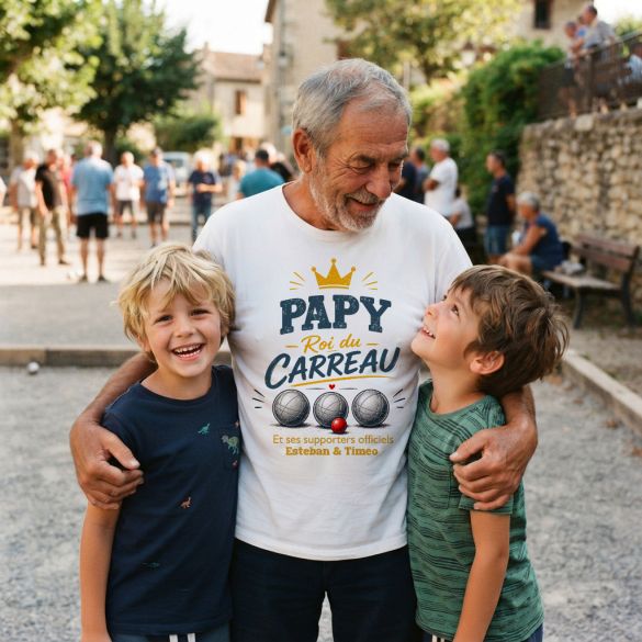 T-shirt Papy Roi du Carreau personnalisé – Cadeau pétanque pour Grand-Père