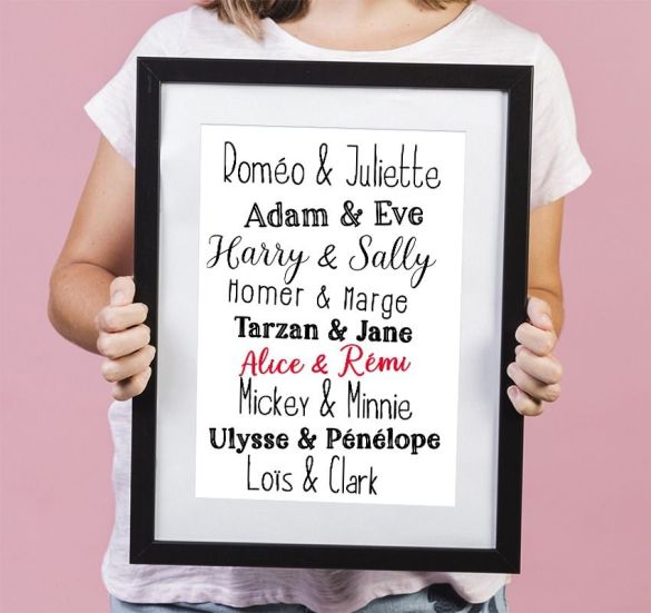 Affiche à encadrer Couples célèbres à personnaliser avec 2 prénoms