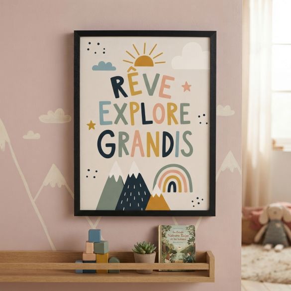 Affiche murale 'Rêve, Explore, Grandis' | Affiche enfant pour chambre de bébé et enfant