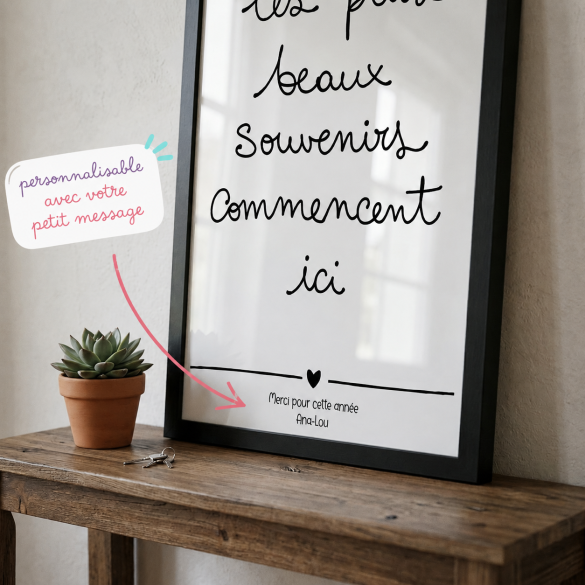 Affiche personnalisée « Les plus beaux souvenirs commencent ici » – Cadeau personnalisé pour nounou, maîtresse, ATSEM ou crèche