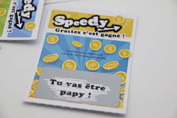 Ticket jeu à gratter "Speedy" avec message de votre choix|annonce grossesse