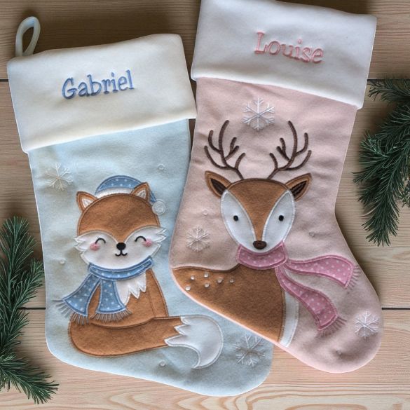 Chaussette de Noël personnalisée | Grande botte de Noël brodée bleue | modèle 2025