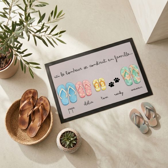 Tapis d'entrée personnalisé |Famille - Tongs de plage