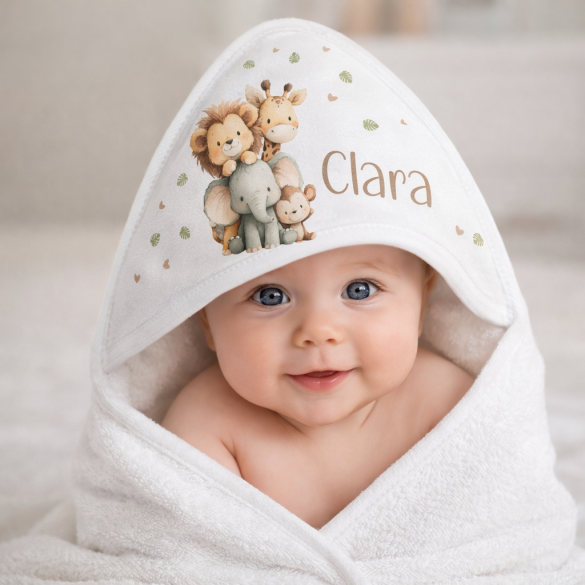Cape de bain personnalisée en éponge | pour enfant | avec prénom | modèle jungle 2