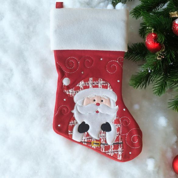 Destockage : Chaussette de Noël déjà brodée, modèle Rouge