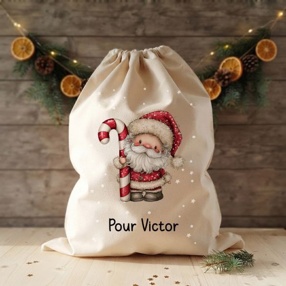 Grande hotte de Noël personnalisée avec prénom – Père Noël au choix
