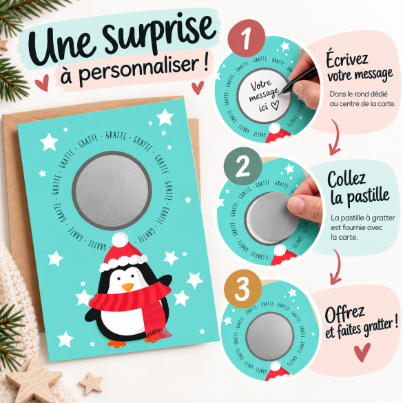 Mini carte à gratter inscriptible de Noël - bleu