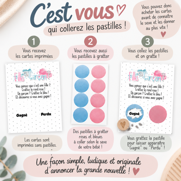 Mini carte à gratter Fille ou garçon" Gagné / Perdu|annonce sexe du bebe