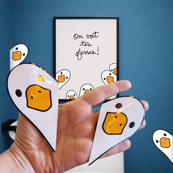Lot de 2 stickers muraux Oies curieuses  "on voit tes fesses"