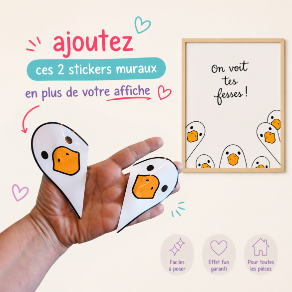 Lot de 2 stickers muraux Oies curieuses  "on voit tes fesses"